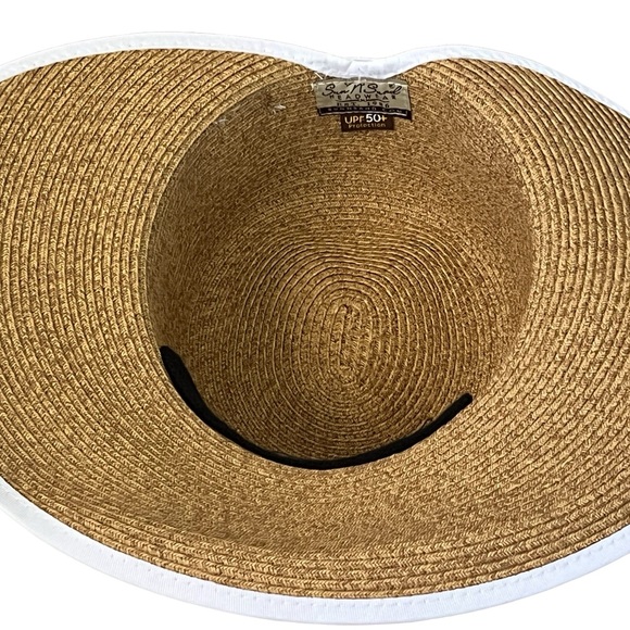 White and Beige Woven Half Brim Sun Hat UPF 50 + - Picture 8 of 10